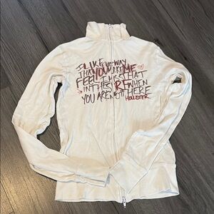 Vintage Hollister White Zip-Up with Red Text